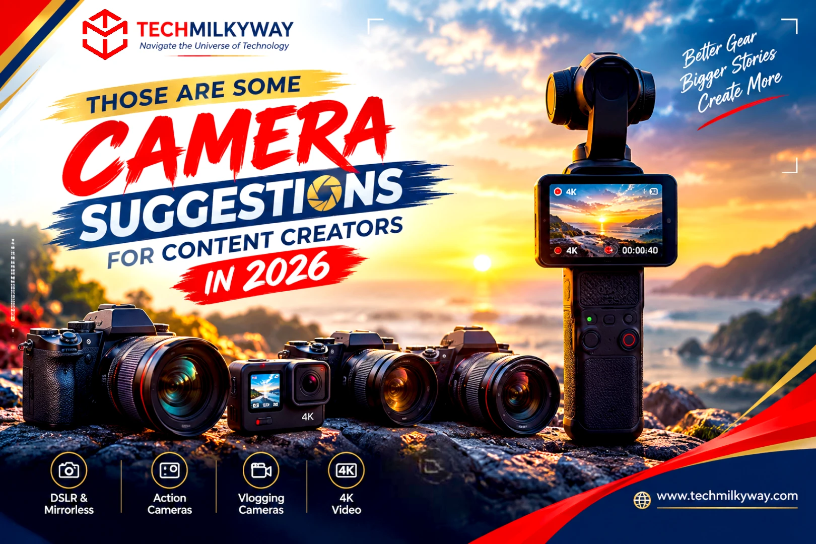 Best Cameras for content creators in 2026 — lineup of vlogging cameras, Techmilkyway