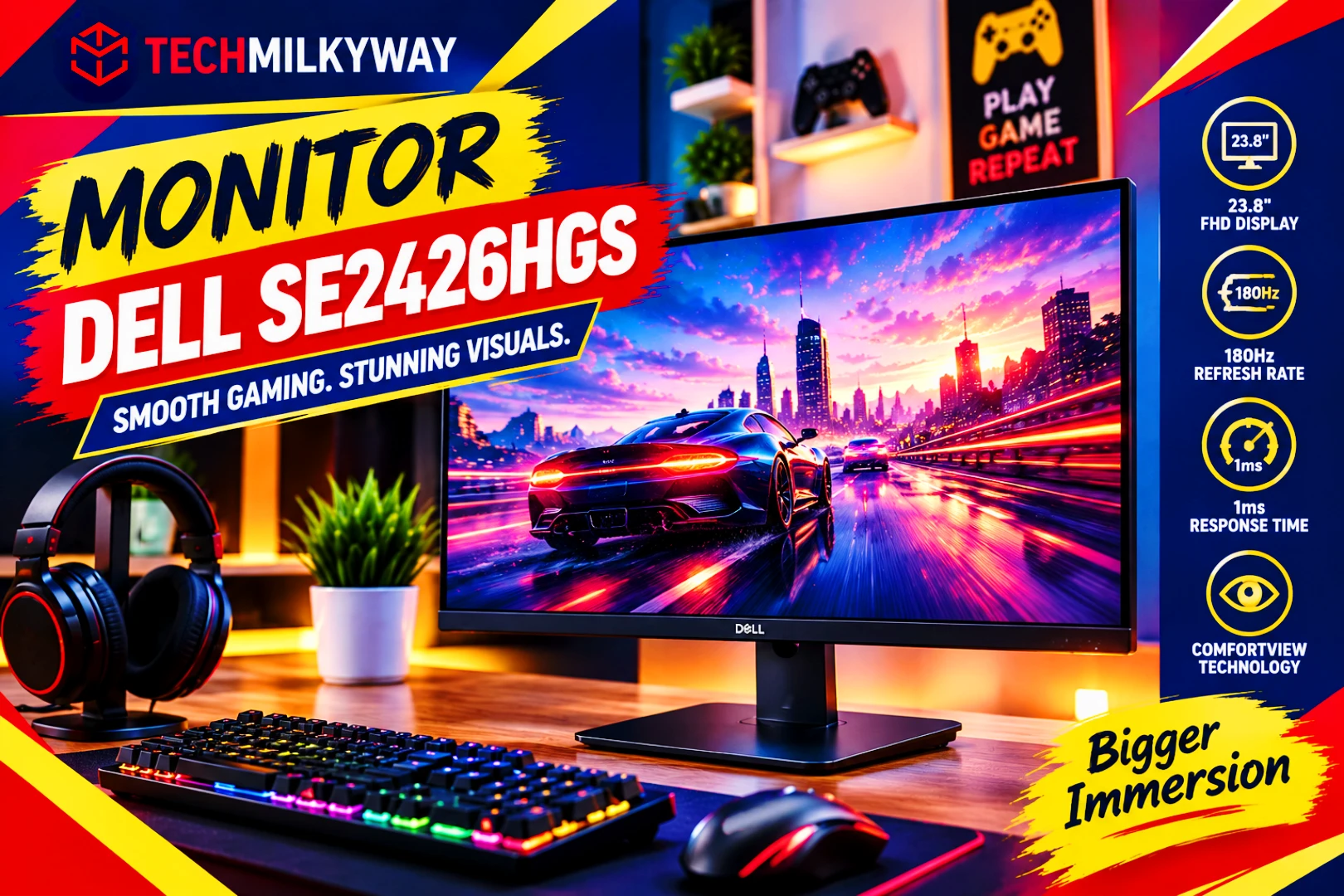 How to build a budget gaming setup in 2026 with a gaming PC, 240Hz monitor, keyboard, mouse and headset on a desk, Techmilkyway